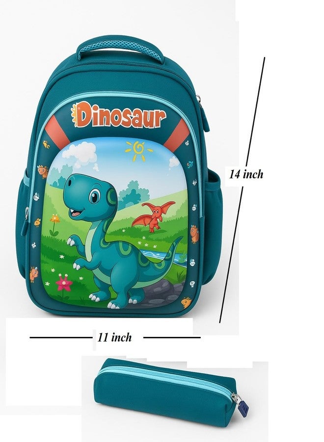 ZEVORA Kids Backpack Dinosaur Design with Pencil Stationery Pouch (Green) Waterproof Shoulder Bag (Green, 14 inch) - Image 5